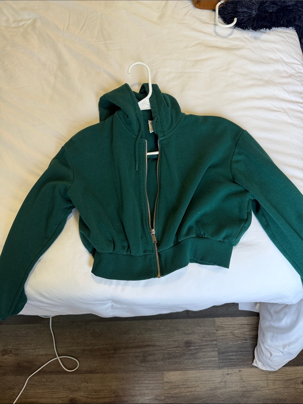 H&M Teal Cropped Zip Hoodie